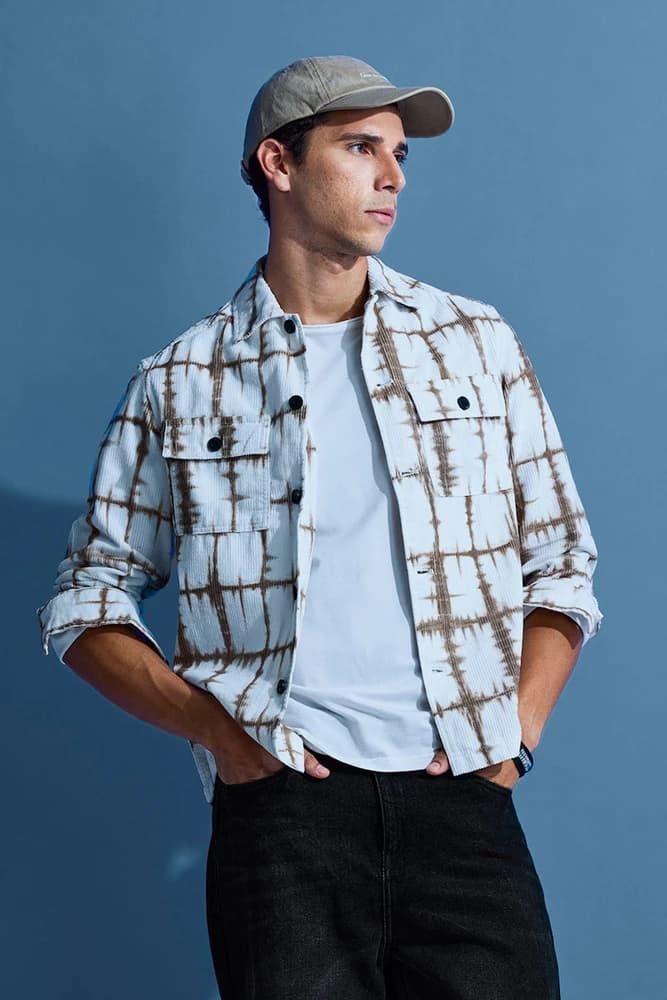 Relaxed Fit Cotton Textured, Abstract Overshirt