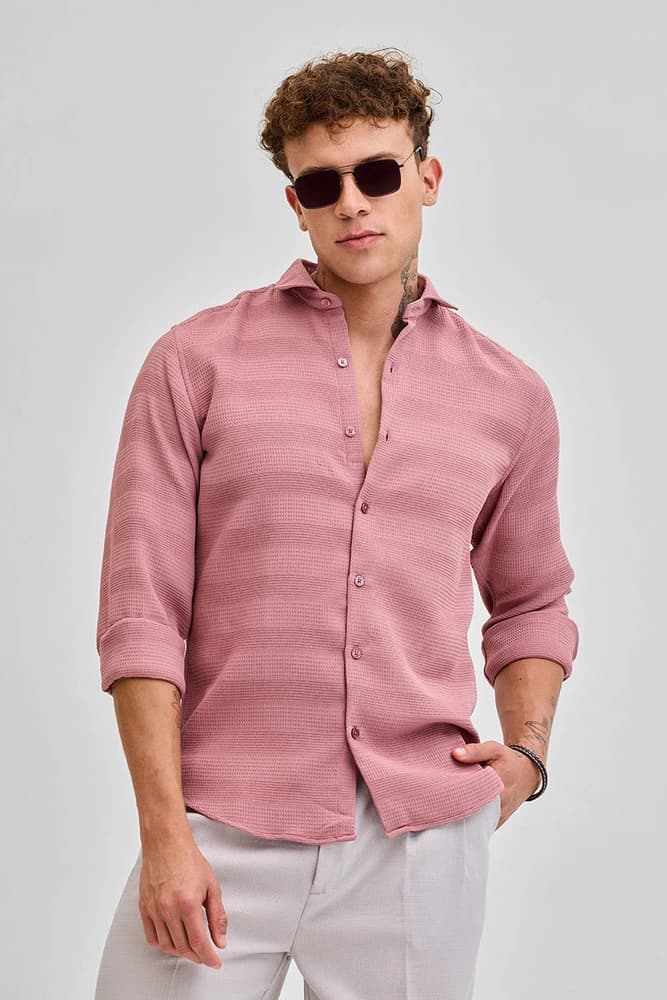 Slim Fit Polyester Textured, Self-Design Shirts