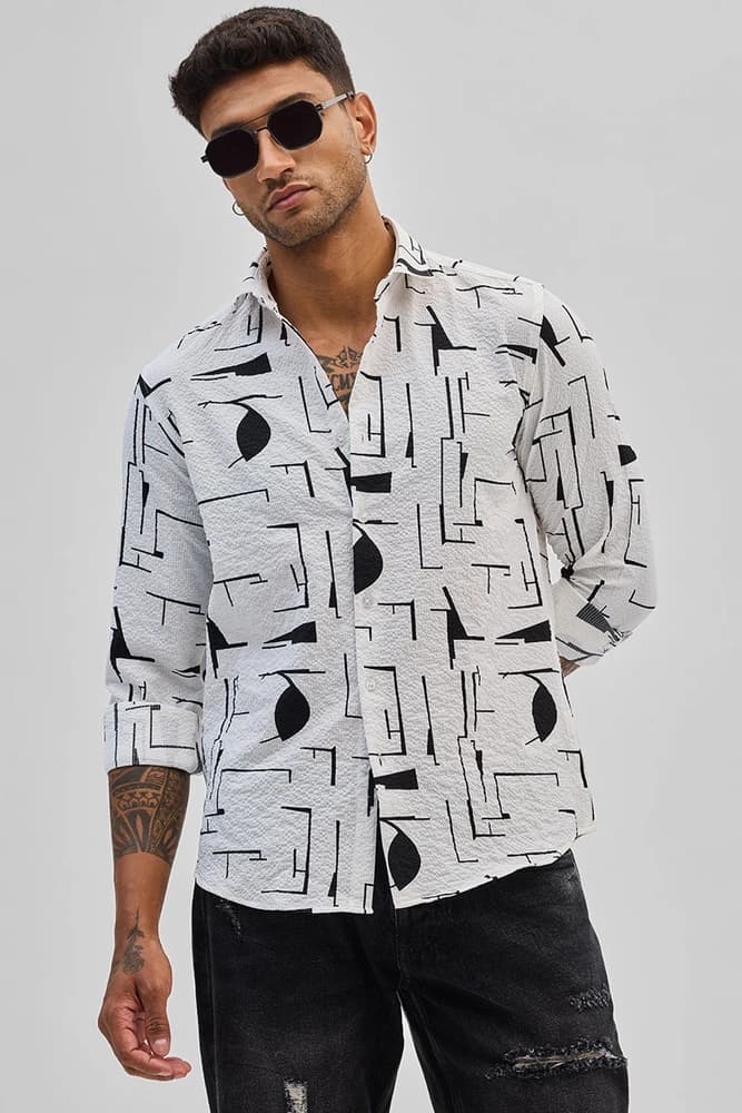 Slim Fit Polyester Self-Design, Textured Shirts