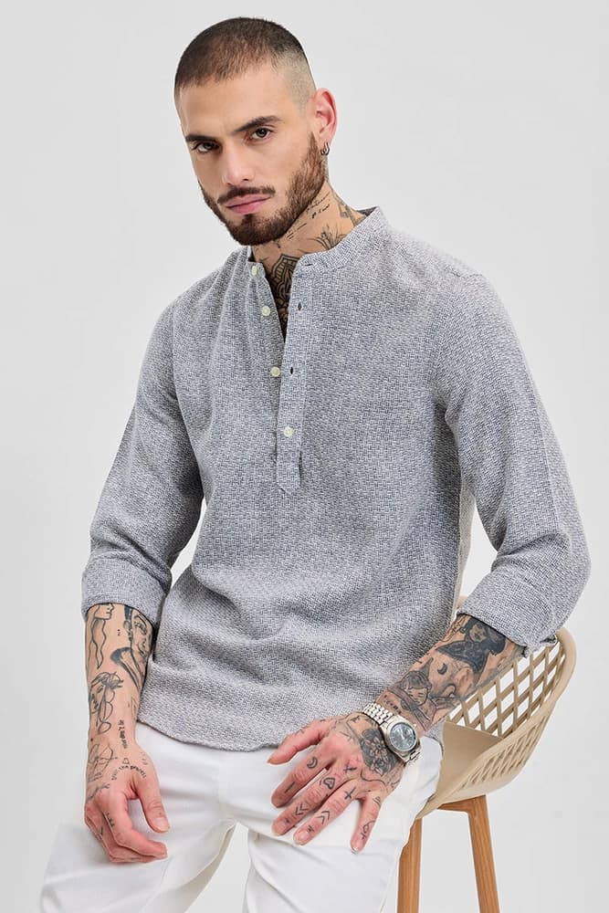 Slim Fit Cotton Self-Design, Textured Shirts