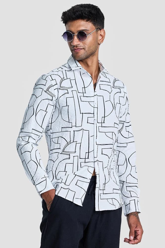 Slim Fit Polyester Textured Shirts