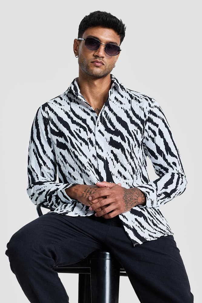 Slim Fit Polyester Textured Shirts