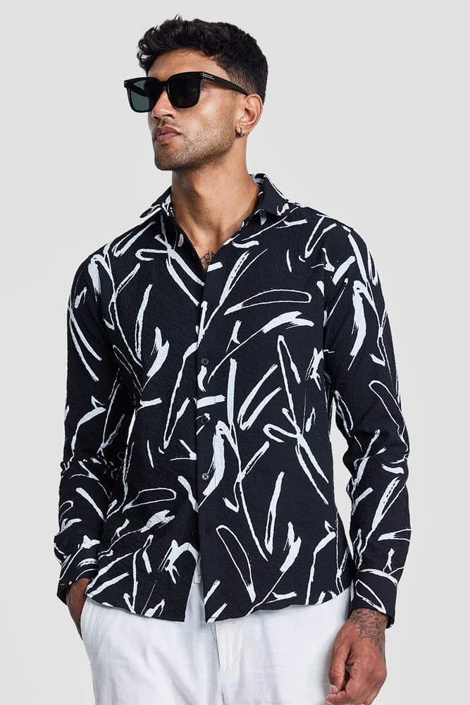 Slim Fit Polyester Textured Shirts