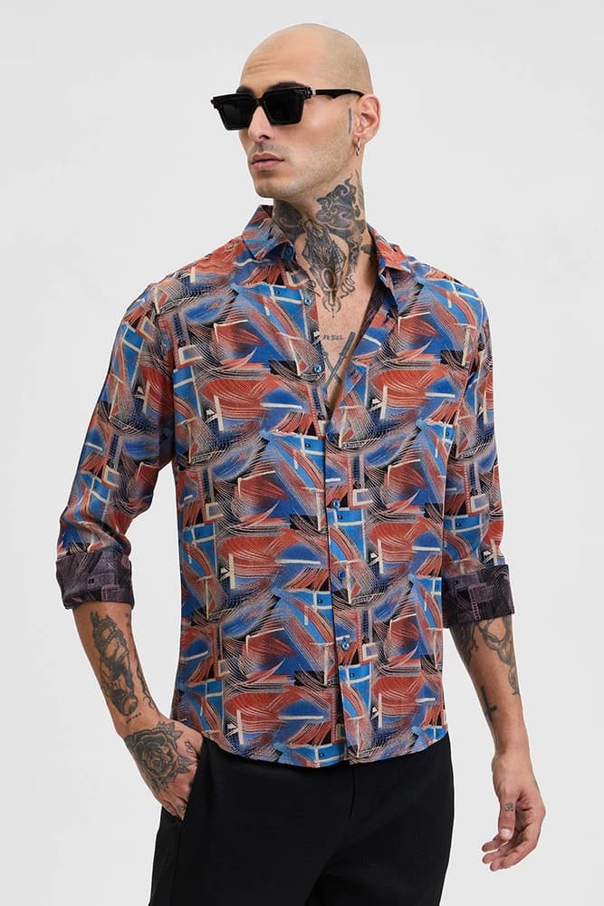 Slim Fit Rayon Printed, Abstract Shirts