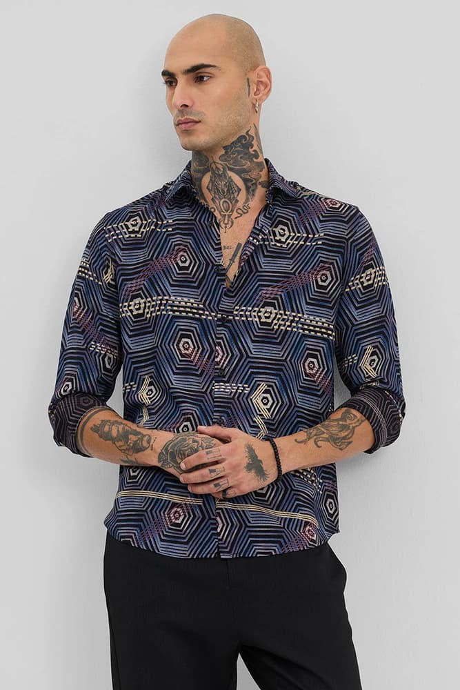 Slim Fit Rayon Printed, Geometric Shirts