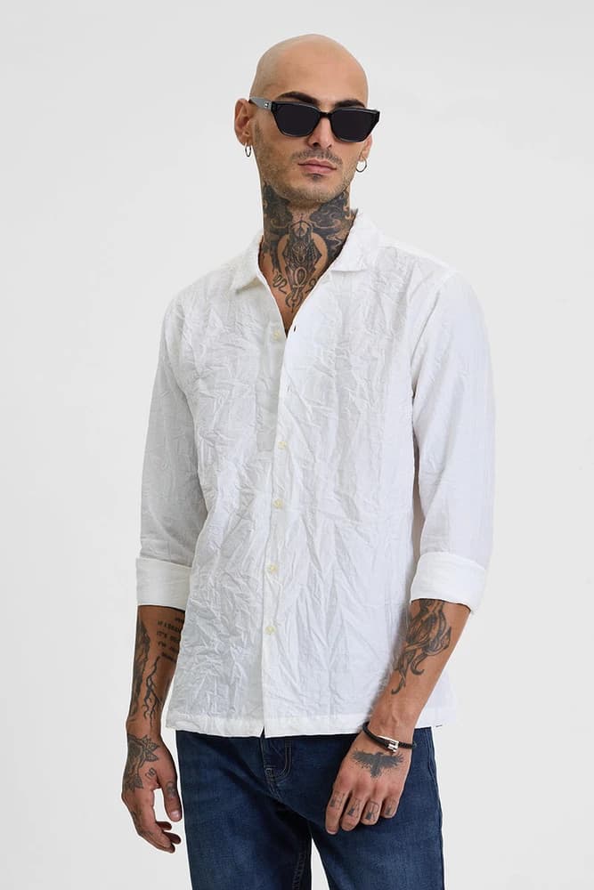 Box Fit Polyester Textured Shirts