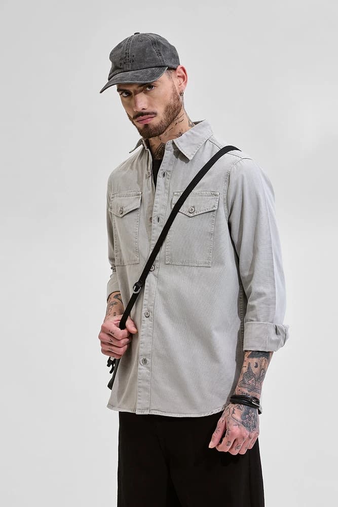 Relaxed Fit Cotton Plain Overshirt