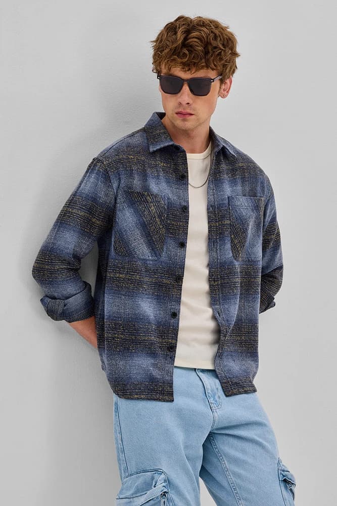 Relaxed Fit Cotton Textured, Self-Design Overshirt