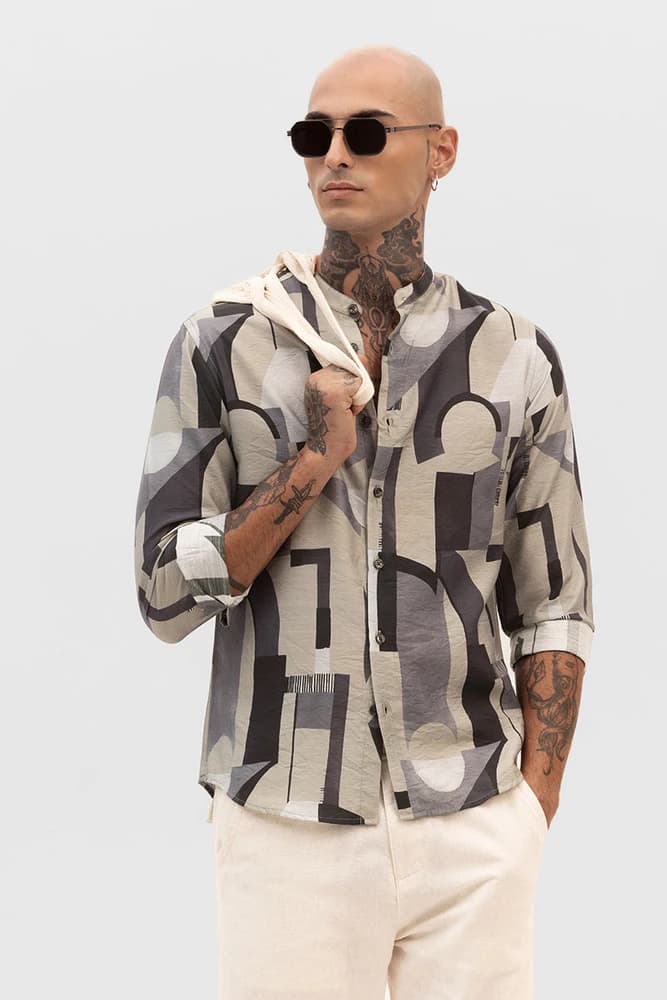 Slim Fit Rayon Printed, Geometric Shirts