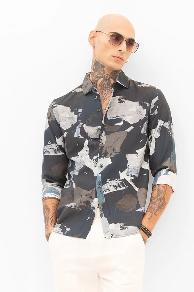 Slim Fit Rayon Abstract, Printed Shirts