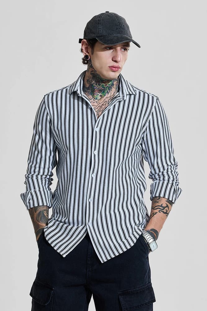 Slim Fit Polyester Stripes Shirts