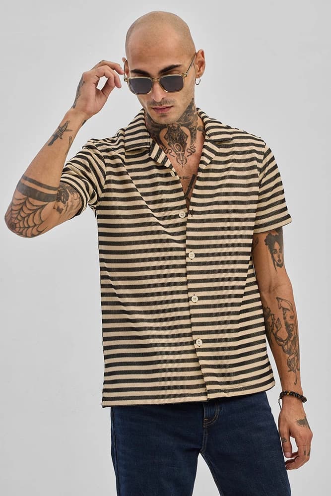 Box Fit Polyester Stripes Shirts