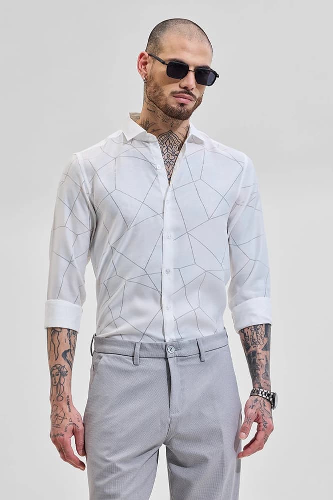 Slim Fit Polyester Geometric, Printed Shirts