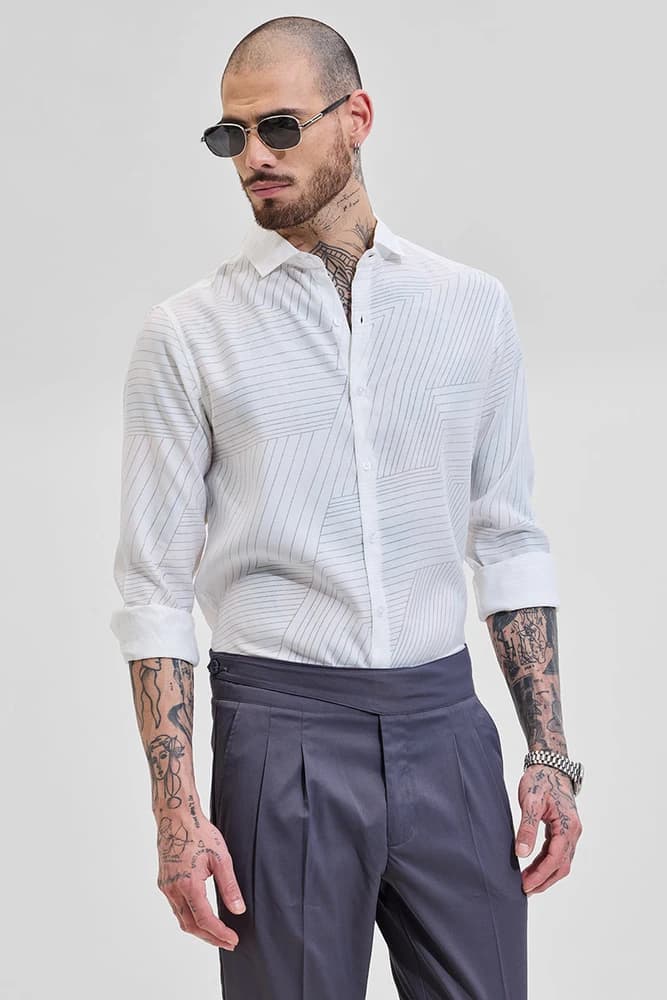 Slim Fit Polyester Geometric Shirts