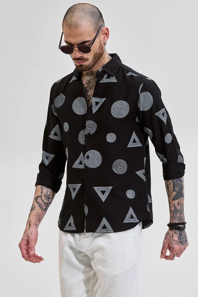 Slim Fit Others Geometric, Printed Shirts