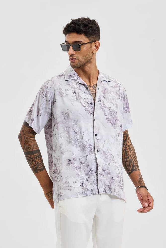 Box Fit Rayon Abstract, Marble, Printed Shirts