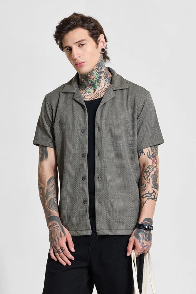 Box Fit Polyester Textured Shirts