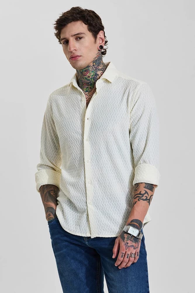 Slim Fit Polyester Textured Shirts