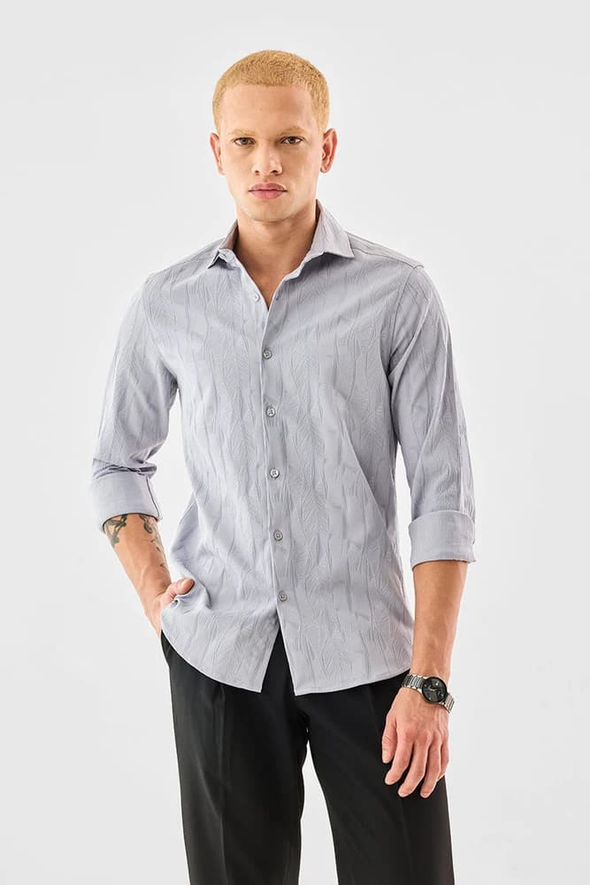 Slim Fit Polyester Textured Shirts