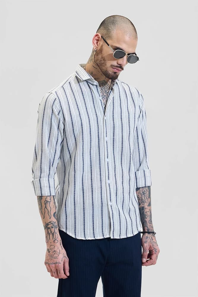 Slim Fit Polyester Stripes Shirts