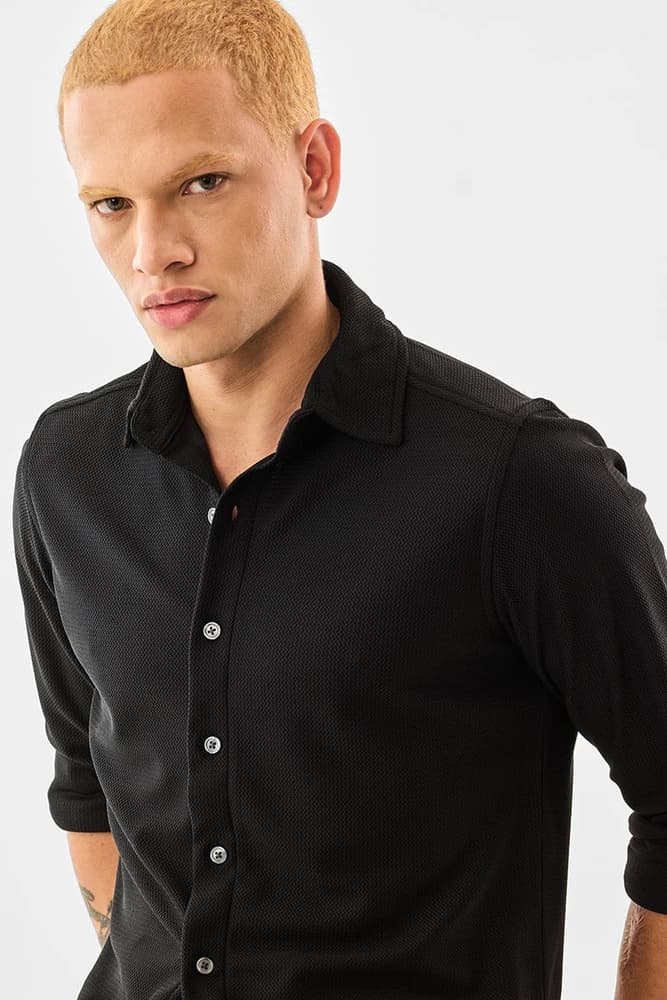 Slim Fit Polyester Textured Shirts