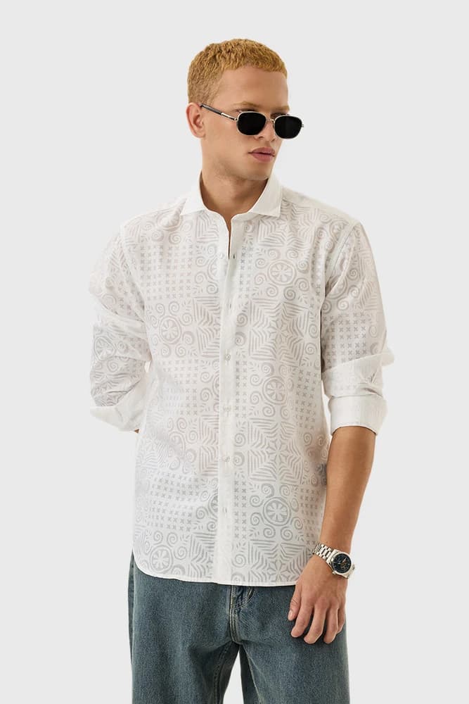 Slim Fit Polyester Self-Design Shirts