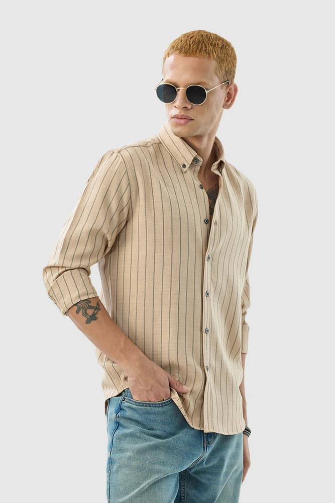 Slim Fit Polyester Stripes Shirts