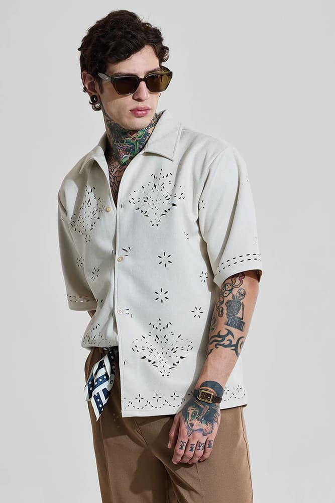 Oversized Fit Polyester Self-Design Shirts