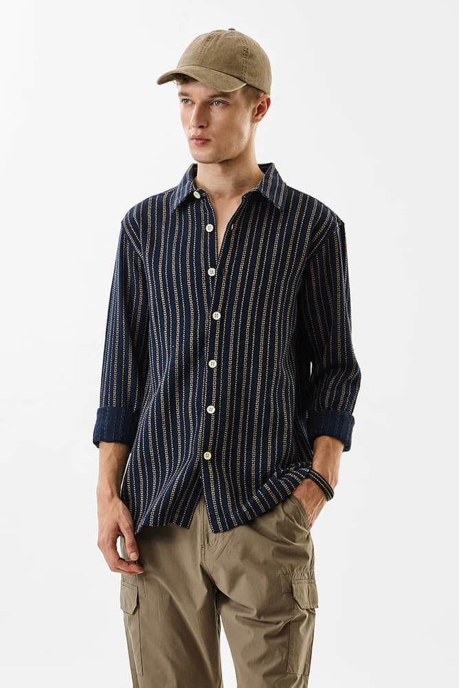 Regular Fit Polyester Stripes Shirts