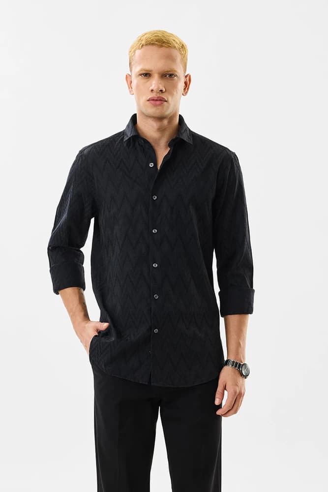 Slim Fit Polyester Jacquard Shirts