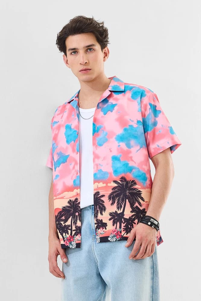 Box Fit Polyester Abstract Shirts