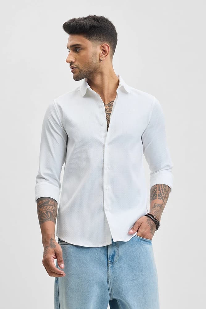 Slim Fit Polyester Self-Design, Textured Shirts