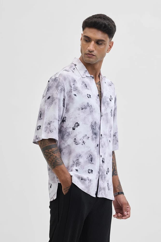 Relaxed Fit Rayon Abstract, Floral, Printed Shirts