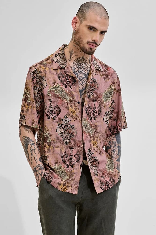 Oversized Fit Rayon Abstract Shirts