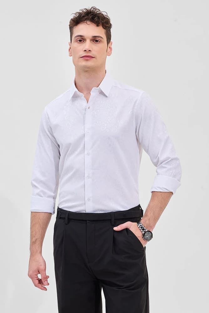 Slim Fit Polyester Self-Design Shirts