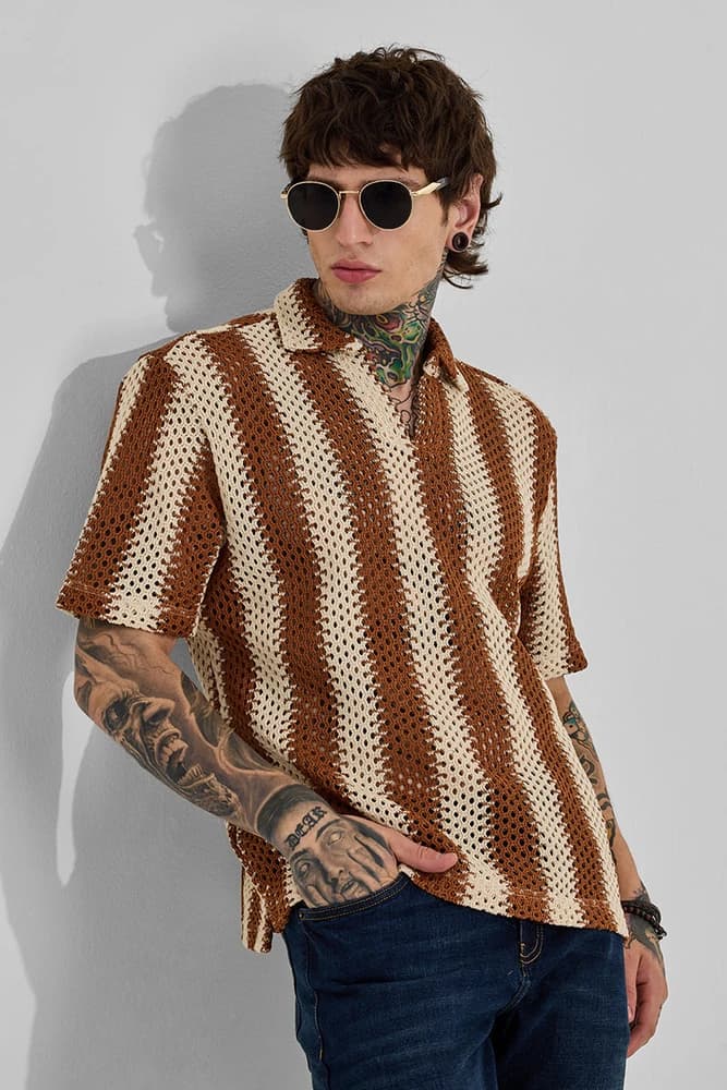 Box Fit Polyester Stripes T-Shirts