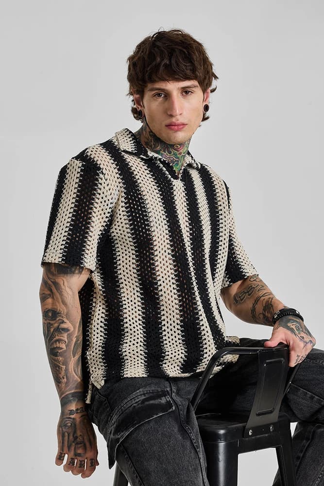 Box Fit Polyester Stripes T-Shirts