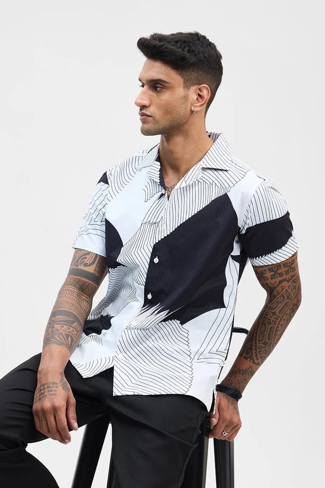 Box Fit Polyester Abstract, Colourblocked, Printed Shirts