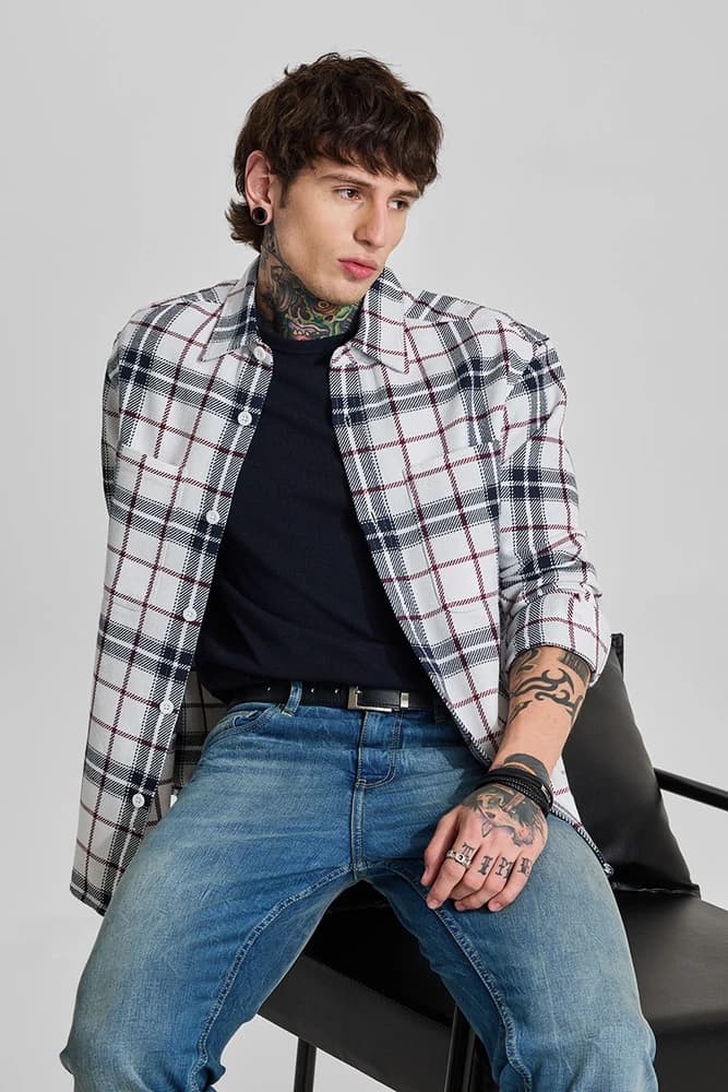 Relaxed Fit Polyester Checks Overshirt