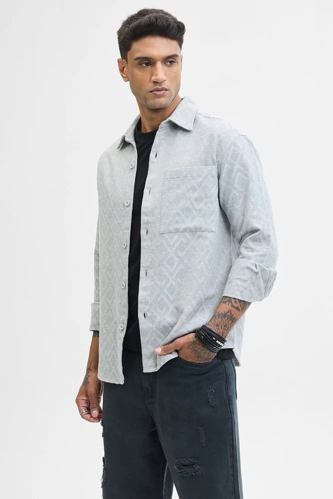 Regular Fit Polyester Self-Design Shirts