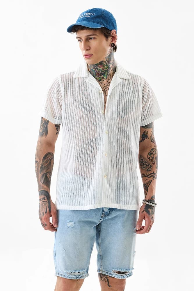 Box Fit Polyester Self-Design Shirts