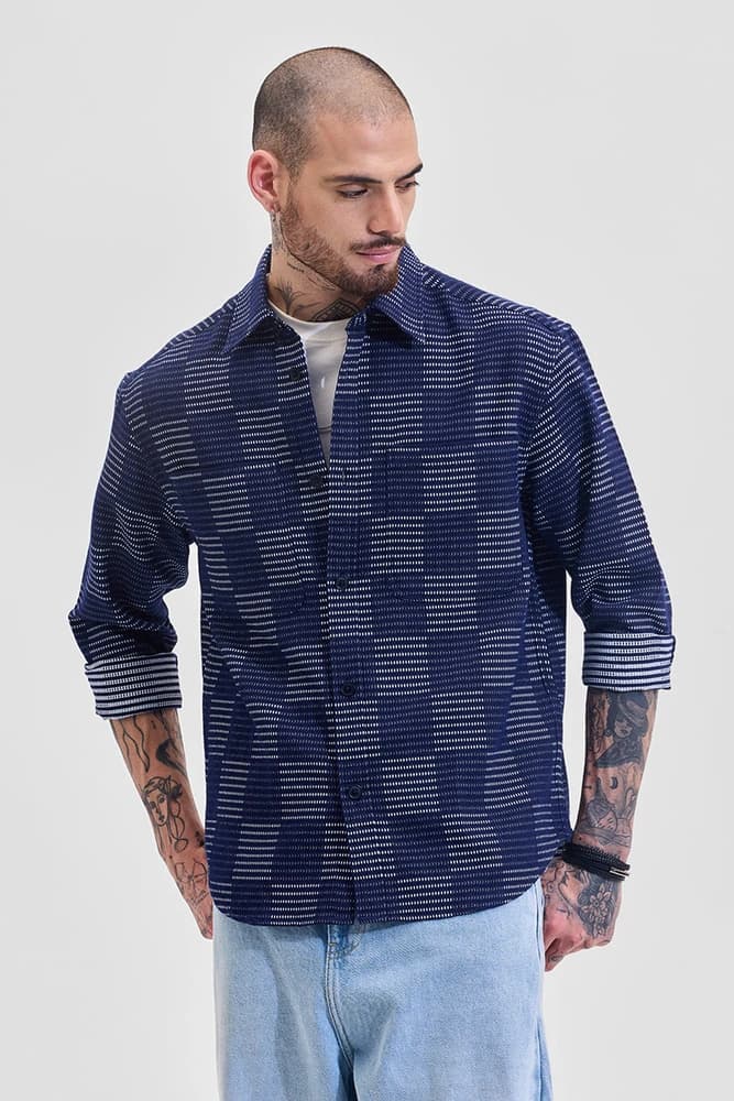 Relaxed Fit Polyester Geometric, Checks, Printed Shirts