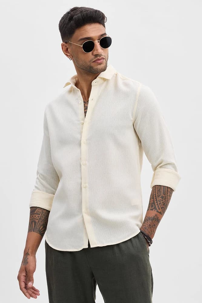 Slim Fit Polyester Self-Design, Textured Shirts