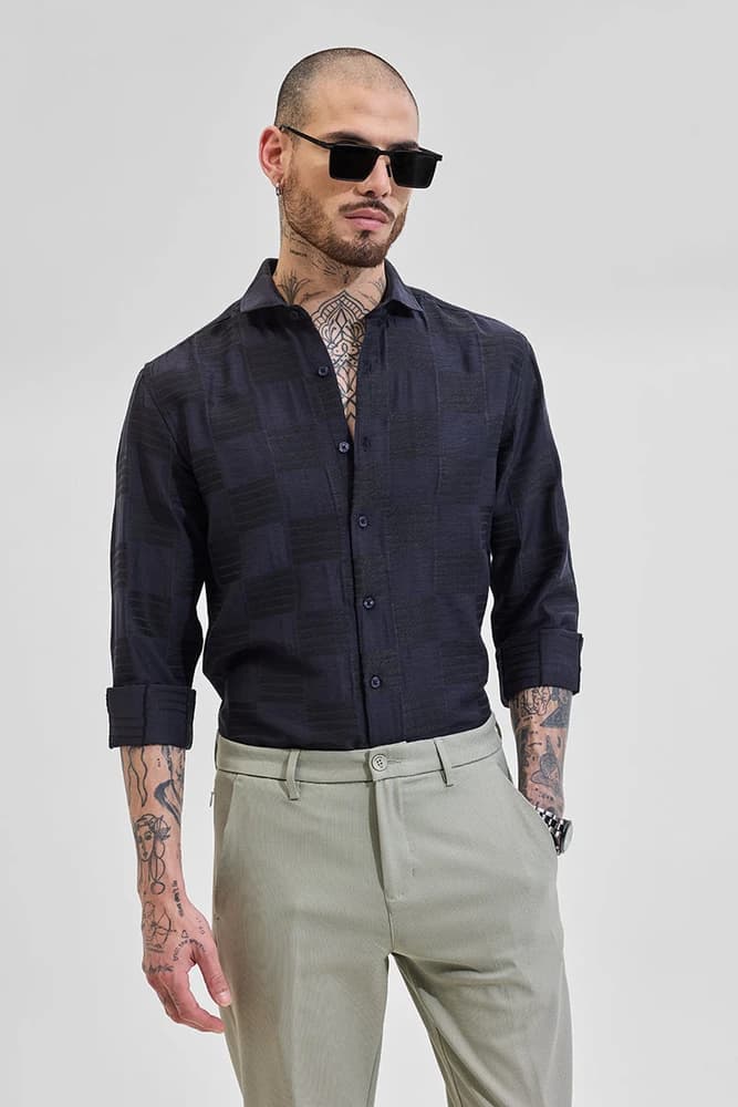 Slim Fit Rayon Self-Design, Textured Shirts
