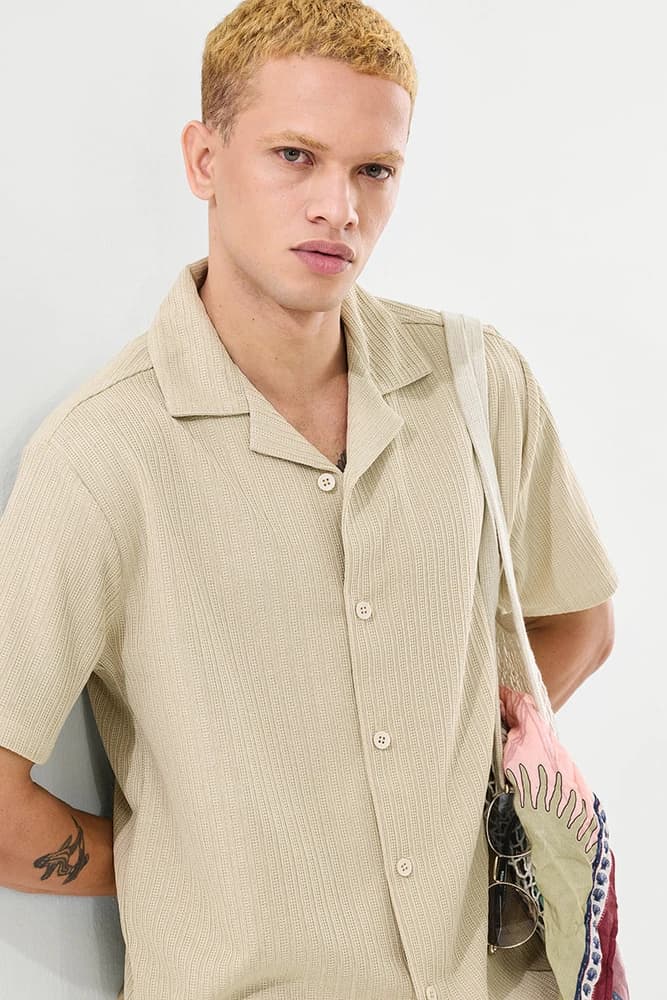 Box Fit Polyester Textured Shirts