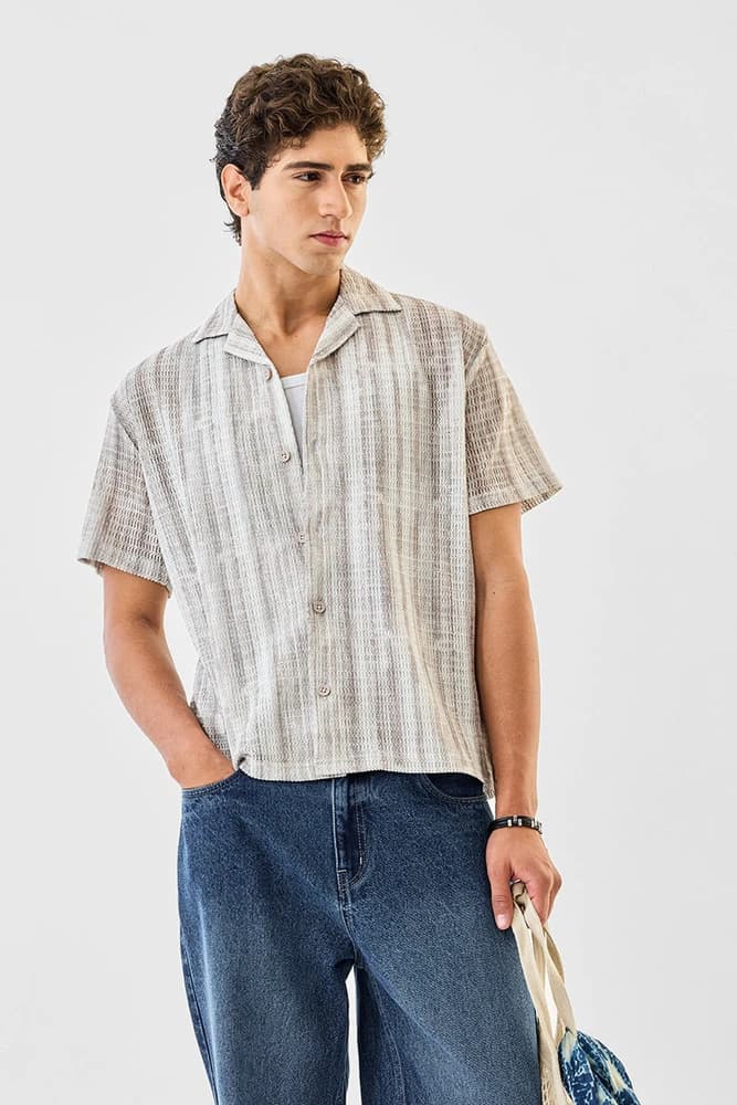 Regular Fit Polyester Stripes Shirts