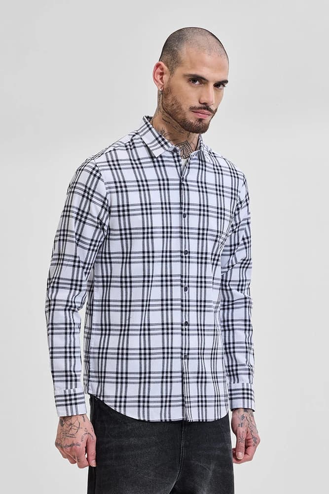 Slim Fit Cotton Self-Design, Textured Shirts