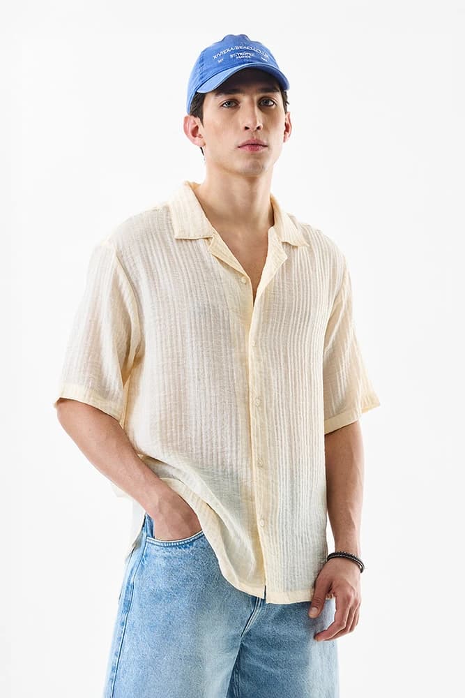 Oversized Fit Polyester Textured Shirts
