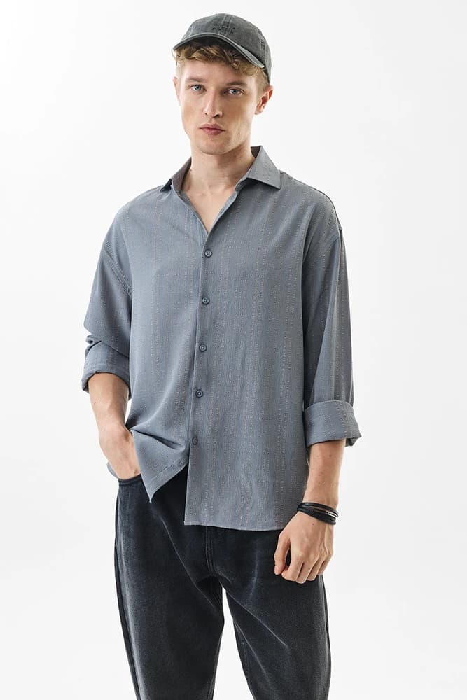 Regular Fit Polyester Self-Design Shirts