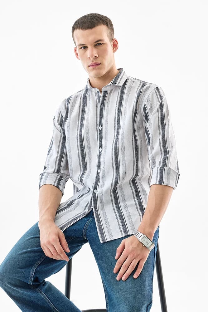 Regular Fit Polyester Stripes Shirts